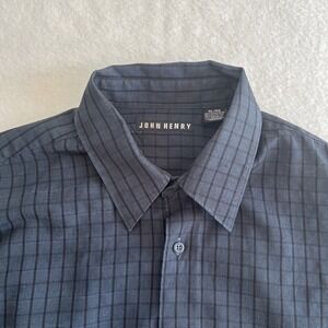 John Henry Mens Short Sleeve Button Up Black Striped Shirt Size XL